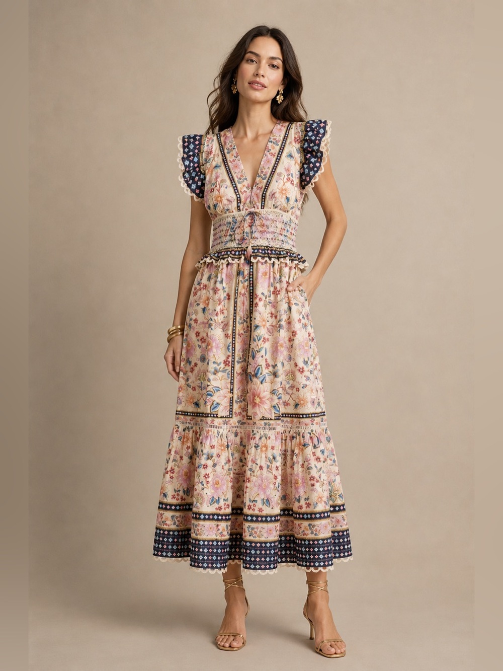 Farm Rio Cream Superbloom Tapestry Maxi Dress Size XL